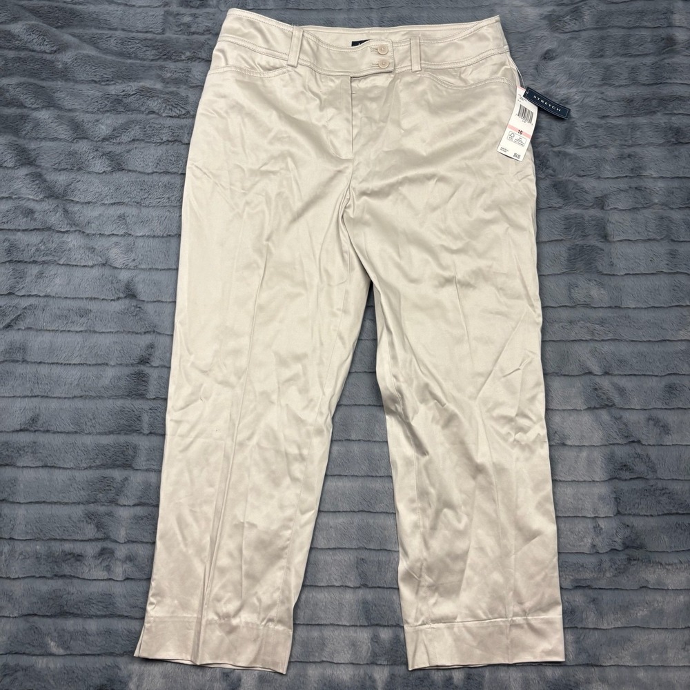 Jones New York Signature Womens 10 Oat Beige Stretch Straight Leg Crop Pants